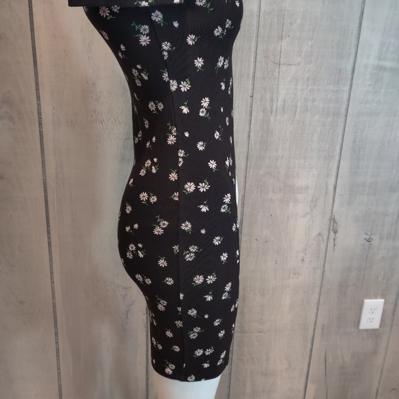 Forever 21 Blk Floral Ribbed Bodycon Dress Size M - Picture 7 of 12